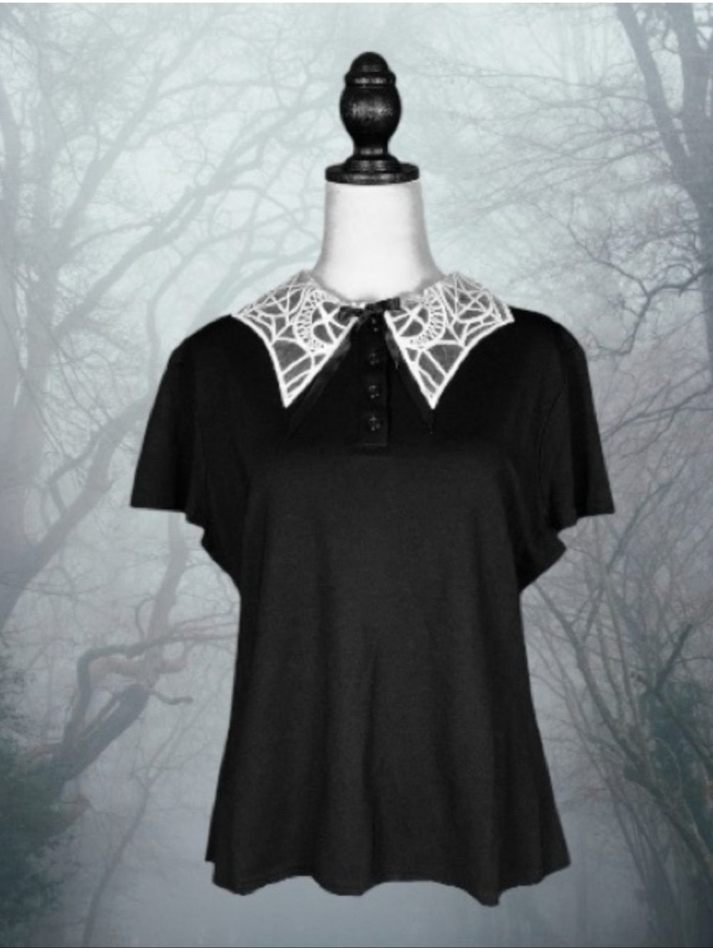 KILLSTAR Black & White Spiderweb Lace Batwing Collar Short Sleeve Top XXL